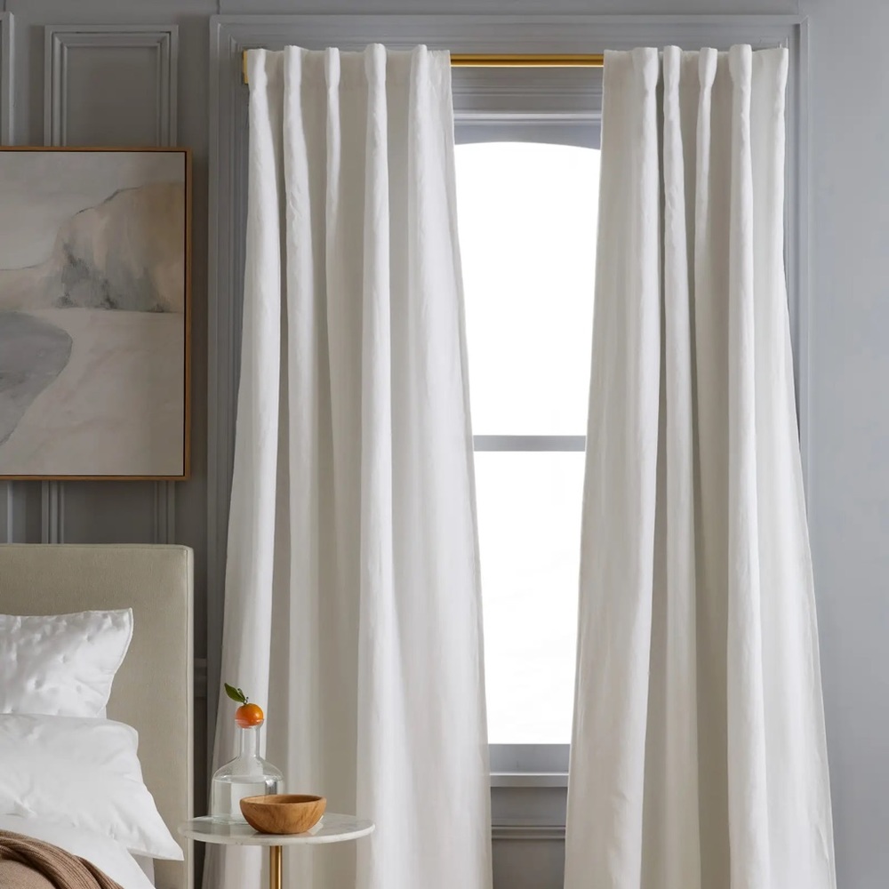 White 48x84 Quince European Linen Blackout Curtain